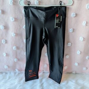 Under Armour, Black, Orange, Women's, Medium, Crop Leggings, New With Tags